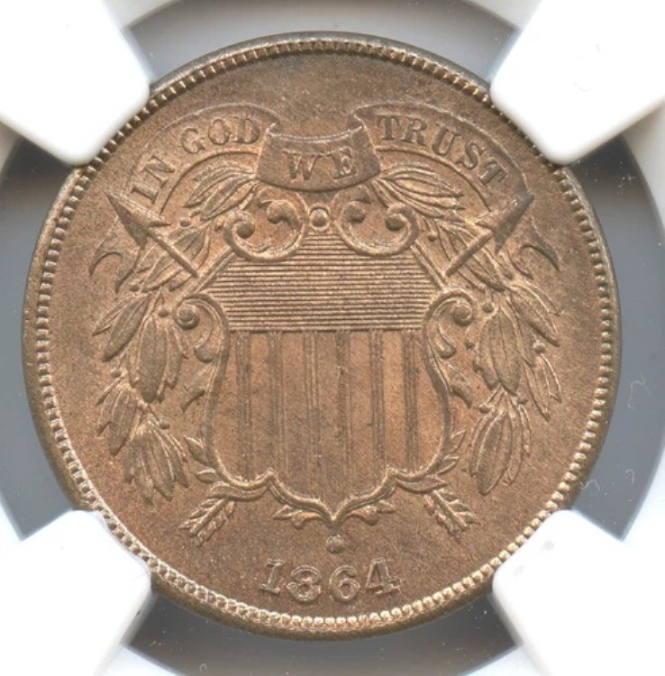 1864 年大型モットーシールド 2 セント、NGC MS66 RB、CAC 承認済み!｜WORLD RESOURCE【KING店】
