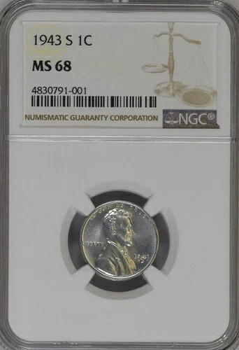 1943-S 1セント リンカーン・スチール・ウィート・セント - NGC MS68｜WORLD RESOURCE【KING店】