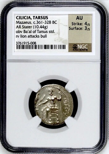 キリキア、マザエウス・バアル・オブ・タルソス AR スタテル、紀元前361-328年 銀貨 - NGC AU 4+3