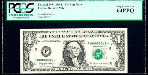 00000043* スターノート 希少 $1 PCGS 64 PPQ 2桁 未使用｜WORLD RESOURCE【KING店】