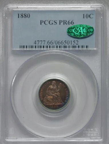 1880年 PCGS PR66 CAC キーデート シーテッドダイム -- 発行枚数 36,000枚 + プルーフ 1,355枚｜WORLD RESOURCE【KING店】
