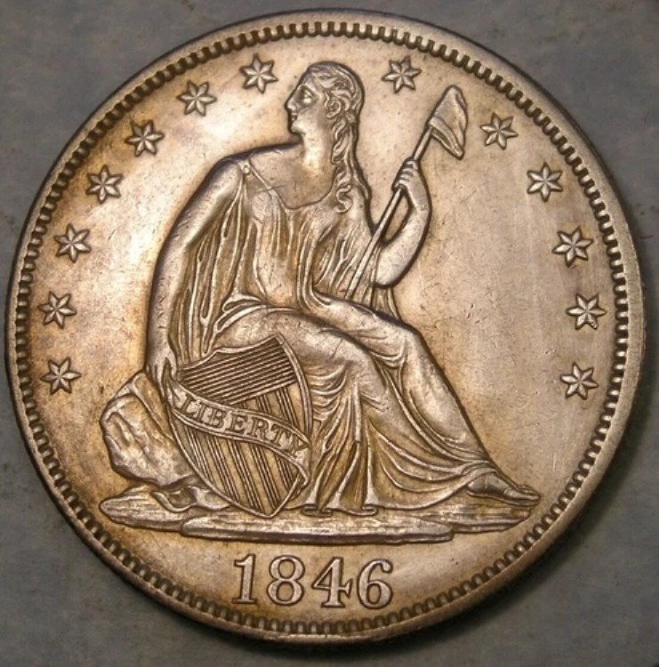 1846年 自由の女神像 半ドル銀貨 希少 トールデイト 豪華なドレープ 羽根飾り｜WORLD RESOURCE【KING店】