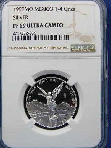 メキシコ 1998 希少なリベルタード 1/4 オンザ シルバー NGC PF69 ウルトラ カメオ キー デート｜WORLD RESOURCE【KING店】