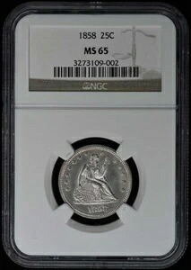 1858年 モットーなし 自由の女神像 25セント クォーター NGC MS65｜WORLD RESOURCE【KING店】