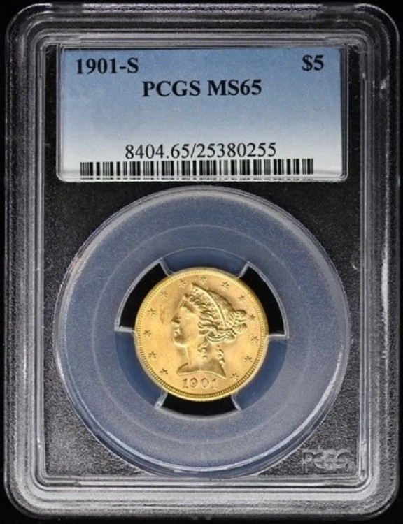 1901-S $5 リバティヘッド ハーフイーグル PCGS MS65 698,280円