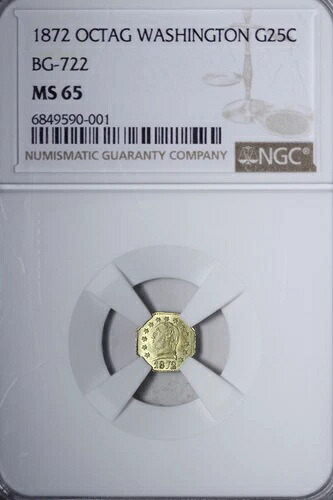 1872年 八角形 カリフォルニア フラクショナルゴールド 25セント 1/4ドル BG-722 NGC MS65 RCELM｜WORLD RESOURCE【KING店】
