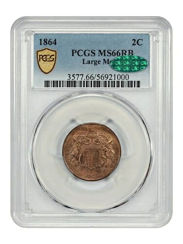 1864 2C PCGS/CAC MS66RB (大きなモットー) - 2セント - 発行初年度