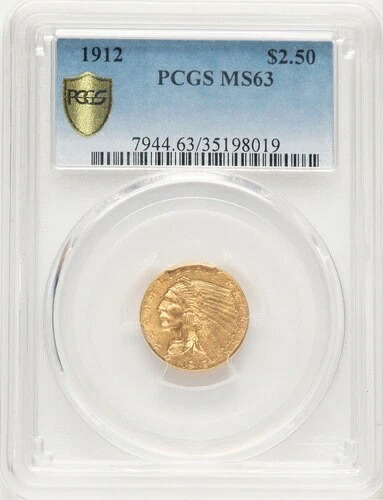 1912年 2.50ドル インディアンクォーターイーグル PCGS MS63 (780003044)