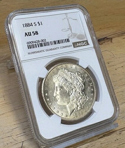 1884-S モルガン ダラー NGC AU-58 ほぼ未使用 1884 S $1 コイン グレーディング済み モルガン