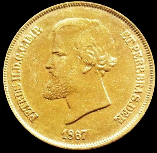 1867年 ブラジル 金貨 20,000レイス ペドロ2世 未流通状態