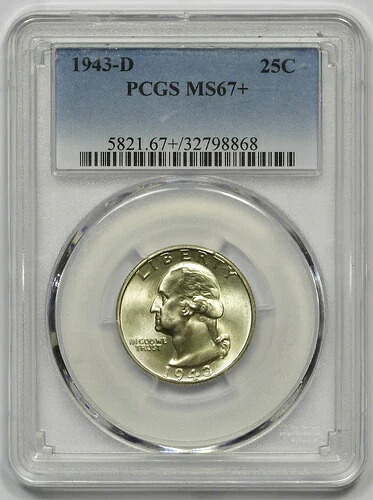 1943年-D PCGS MS-67+ ワシントン・クォーター！鮮明な打痕！輝く光沢！素晴らしい逸品！