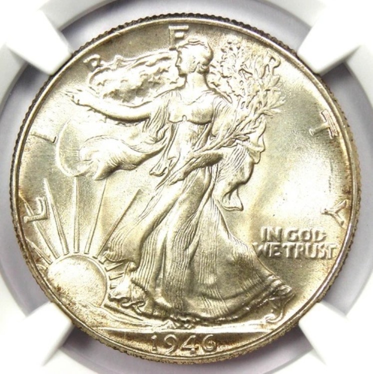 1946年ウォーキング・リバティ・ハーフダラー 50C 1946-P - NGC MS67+ プラスグレード - 5,500ドル相当