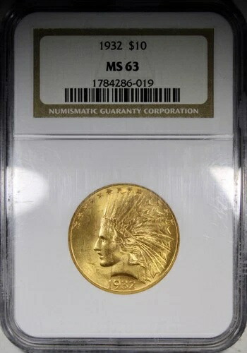 1932年 10ドル金貨 インディアンイーグル NGC MS63 ゴージャスな光沢 派手なPQ+