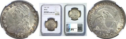 1827年 50セント キャップドバスト ハーフダラー NGC MS-62