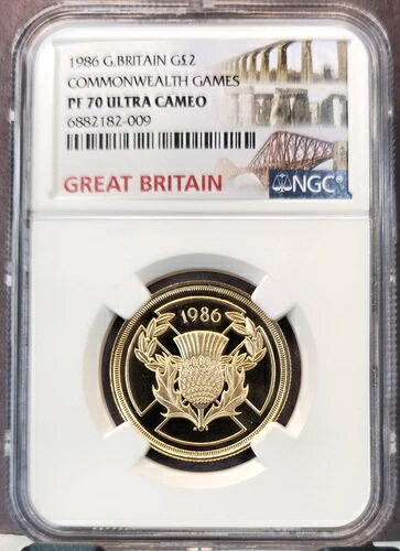 1986年 イギリス 2ポンド金貨 コモンウェルスゲームズ NGC PF 70 ウルトラカメオ レア