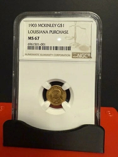 1903 年マッキンリー 1 ドル金貨、ルイジアナ買収 ? NGC MS67 ? 豊かな色調 ? 価値 2,450 ドル!