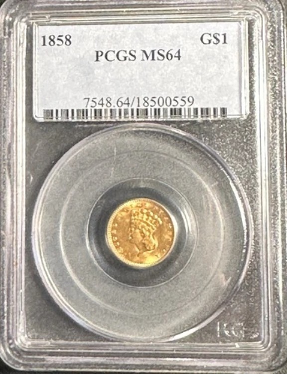 1858 G$1 PCGS MS64 インディアンプリンセス 1ドル金貨 タイプ3 希少年号