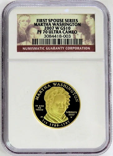 2007年 W ゴールド 10ドル マーサ・ワシントン大統領夫人 1/2オンス コイン NGC PF 70 ウルトラカメオ