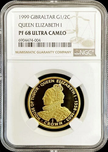 1999年 ジブラルタル金貨 1/2オンス エリザベス女王戴冠宝石 NGC プルーフ 68 UC