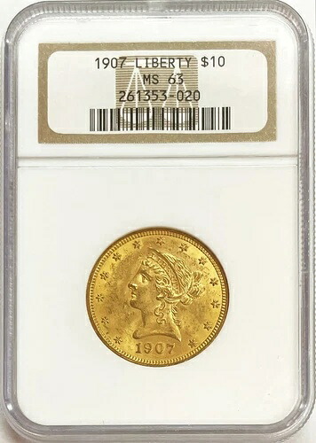 1907年 ゴールド USA 10ドル リバティヘッド イーグルコイン NGC ミント ステート 63