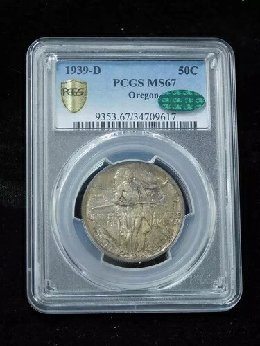 1939-D 50セント オレゴン記念銀貨ハーフドル - PCGS MS67 CAC