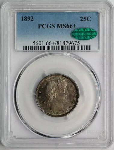 1892年 バーバークォーター PCGS MS66+ CAC