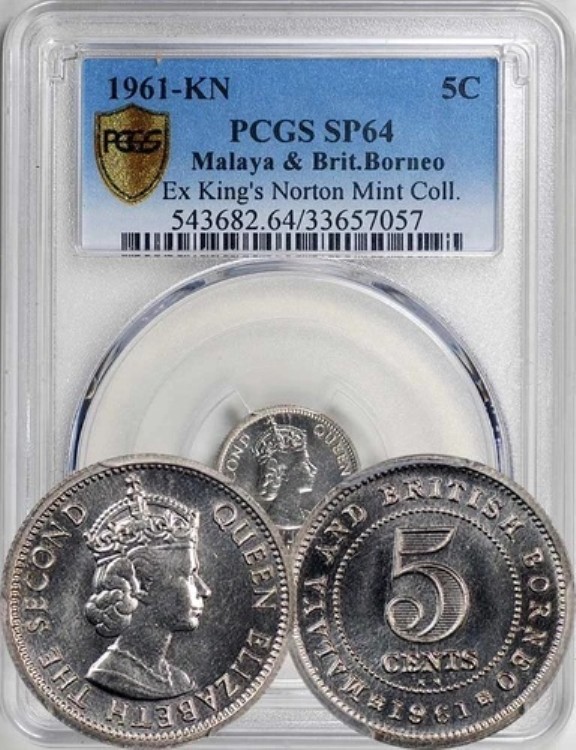 マラヤ＆ブリティッシュ・ボルネオ 1961-KN 5セント PCGS SP-64 - 極めて希少なプルーフ 665,720円