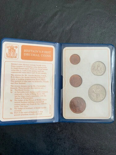 英国初の10進法硬貨 5枚セット 未流通硬貨 1968年+1971年 ウォレット入り