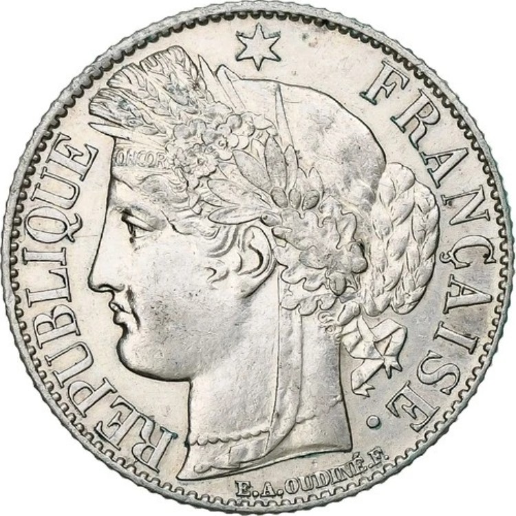 [#1210124] フランス、フラン、セレ、1894 年、パリ、シルバー、AU、ガドゥリー:465a、KM:822.1｜WORLD RESOURCE【KING店】
