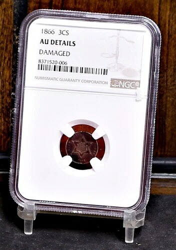 1866年 3セント銀貨 3CS - NGC AU 詳細、破損あり (#58384-L)