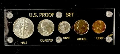 1941年米国造幣局発行 シルバープルーフコイン5枚セット（キャピタルホルダー入り）。送料無料！