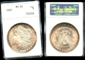 1882年製 $1 ANACS MS63 美しい色調のモルガン・ダラー