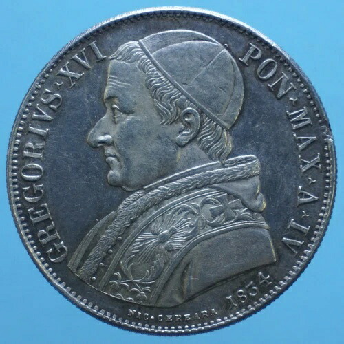 グレゴリオ16世盾 1834年 ローマ銀貨 欠陥 右芝刈り機 qFDC-