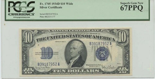 1934年D $10 シルバー 認定 FR#1705 PCGS 67 PPQ 極上宝石 新品 ワイド 318,780円