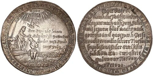 ザクセン・アルテンブルク洗礼ターラー 約1670年 VF-XF、小口エラー 121015-