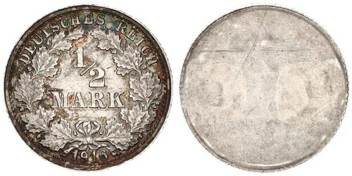1/2マーク 1916 O.Mzz. 片面銀ストライクバリューサイド XF 116640- 274,725円