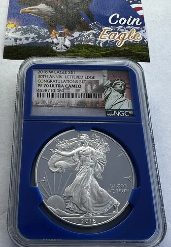 2016 Wプルーフ シルバーイーグル PF 70 ウルトラカメオ 30周年記念 NGC 祝!|WORLD RESOURCE【KING店】