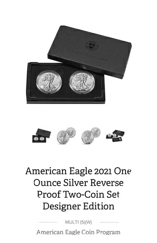 2021年 アメリカン シルバー イーグル タイプ2 1オンス シルバー リバース プルーフ コイン 2枚セット。未開封|WORLD RESOURCE【KING店】