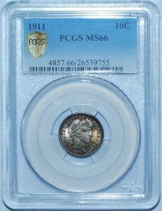 1911年 PCGS MS66 バーバー シルバー ダイム｜WORLD RESOURCE【KING店】