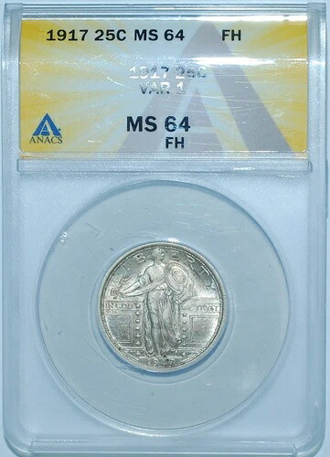 1917年 ANACS MS64FH フルヘッド タイプ1 T1 スタンディング リバティ クォーター 25セント|WORLD RESOURCE【KING店】