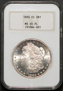 1883-CC 1ドル銀モルガンドル MS 65 PL 厚型 NGC # 191084-001 + ボーナス