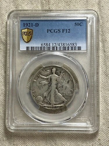 1921-D ウォーキング・リバティ ハーフダラー PCGS F12 ゴールドシールド キーデイトコイン｜WORLD RESOURCE【KING店】