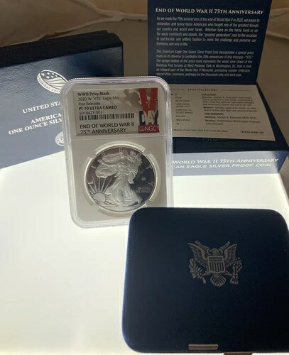 2020年 第二次世界大戦終結75周年記念 アメリカン・シルバー・イーグル V75 NGC PF70