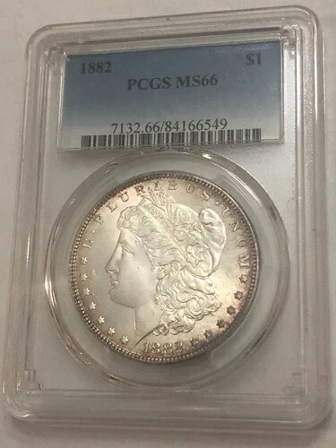 1882年製、素晴らしい宝石が輝くBUモルガン銀貨。バターのように滑らかなPCGS MS66。#o2d549