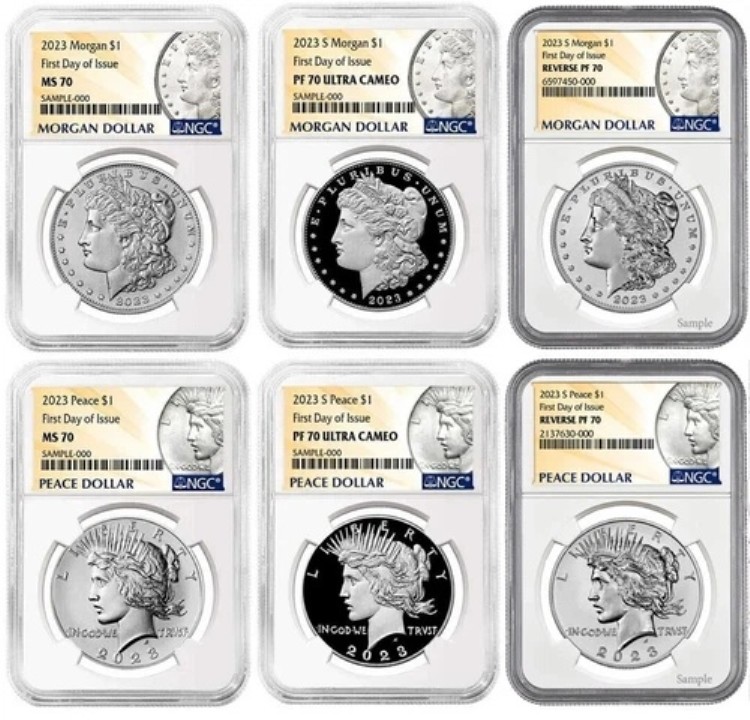 6枚セット - 2023年 モルガン&ピースドル 発行初日 NGC FDOI MS PF RP 70|WORLD RESOURCE【KING店】