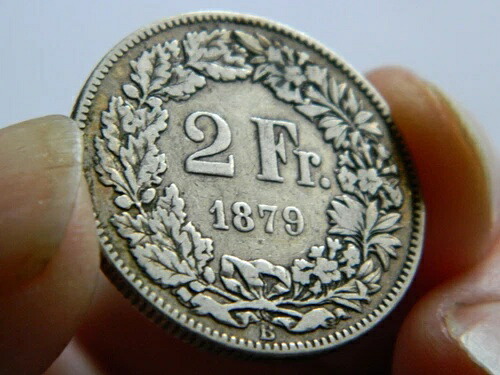 1879年 2フラン B - スイス - 銀貨 .835 - 希少コイン - VF/XF状態