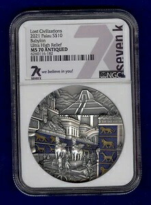 2021年 2オンス パラオ 10ドル 失われた文明 バビロン 超高浮き彫りコイン NGC MS70|WORLD RESOURCE【KING店】