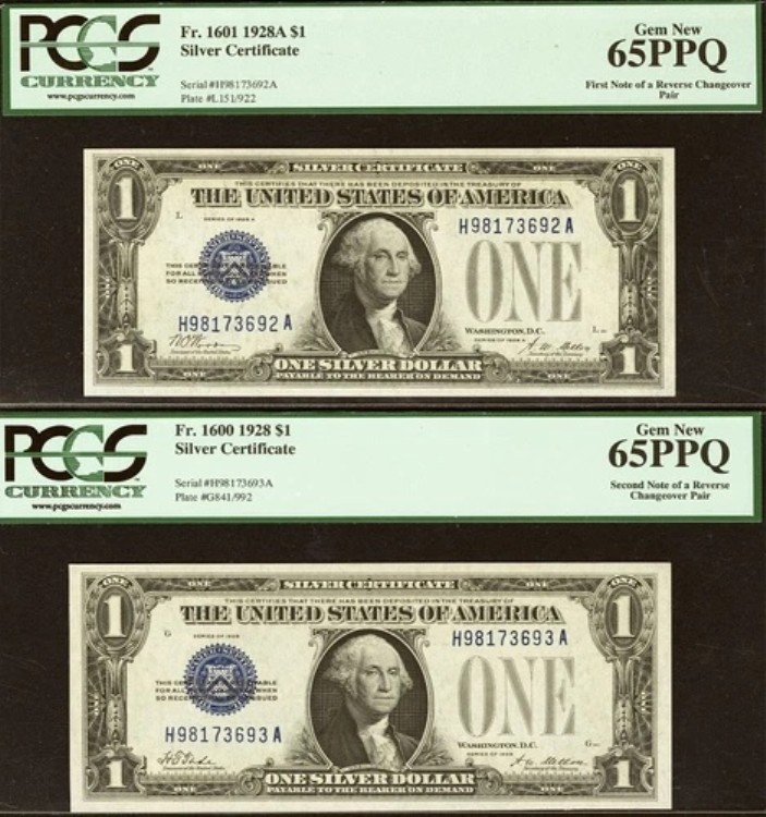 1928A 1928年 1ドル銀貨証明書 PCGS 65PPQ 裏面変更 Fr 1601 Fr 1600|WORLD RESOURCE【KING店】