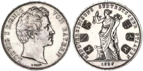 バイエルン 2 ターラー 1837 Geschichtsdoppeltaler M?nzvereinigung Vz+ 114976|WORLD RESOURCE【KING店】