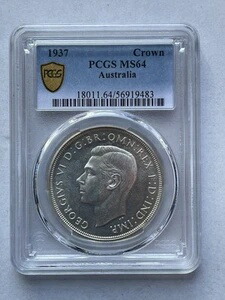 オーストラリア 1937年 クラウン PCGS グレード MS64 UNC 5シリング 5/- ラージコイン KGVI